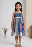 Girls Blue Patchwork Print Frock with Smocked Bodice