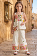 Girls White Multicolor Embroidered Co-ord Set