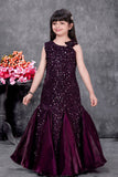 Wine Sequin Embellished Party Wear Gown for Girls