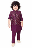 Wine Kurta Set With Sequins Embroidered Waistcoat For Boys