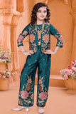 Rama Green Embroidered Ethnic Co-Ord Set With Jacket And  For Girls