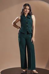 Girls Teal Green Co-Ord Set With Sleeveless Top And Wide-Leg Pants