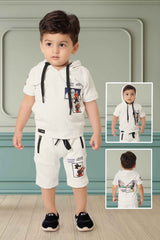 Stylish White T Shirt With Shorts Set For Boys