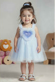 Stylish Blue Frock With Ruffled Heart Embellished For Girls