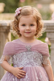 Girls Onion Pink Off-Shoulder Embroidered Party Wear Frock