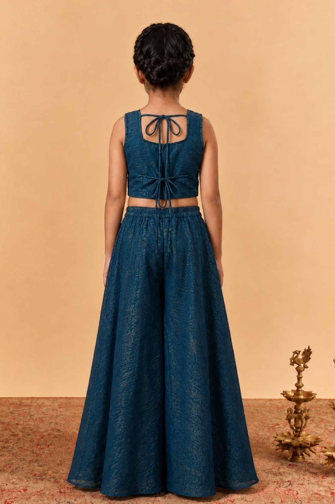 Girls Navy Blue Embroidered Palazzo Set with Dupatta