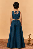 Girls Navy Blue Embroidered Palazzo Set with Dupatta
