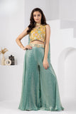 Mustard Yellow and Sage Green Embroidered Palazzo Set for Girls