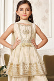 Girls Ivory Embroidered Palazzo Set with Dupatta