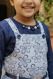 Blue Floral Print Dress With Top For Girls