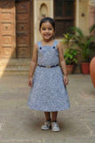 Blue Floral Print Dress With Top For Girls