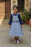Blue Floral Print Dress With Top For Girls