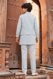 Boys Ice Blue Bird Inspired Bead Embroidered Kurta Set With Nehru Jacket