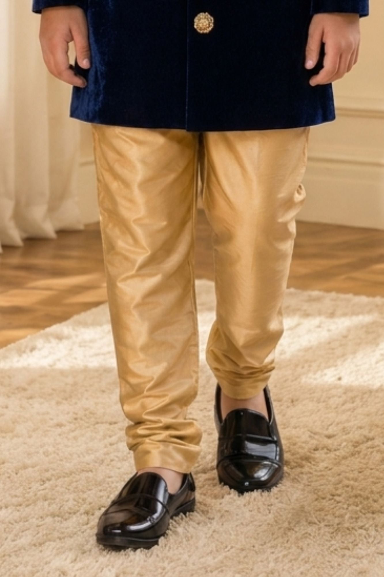 Boys Royal Navy Blue Velvet Sherwani Set
