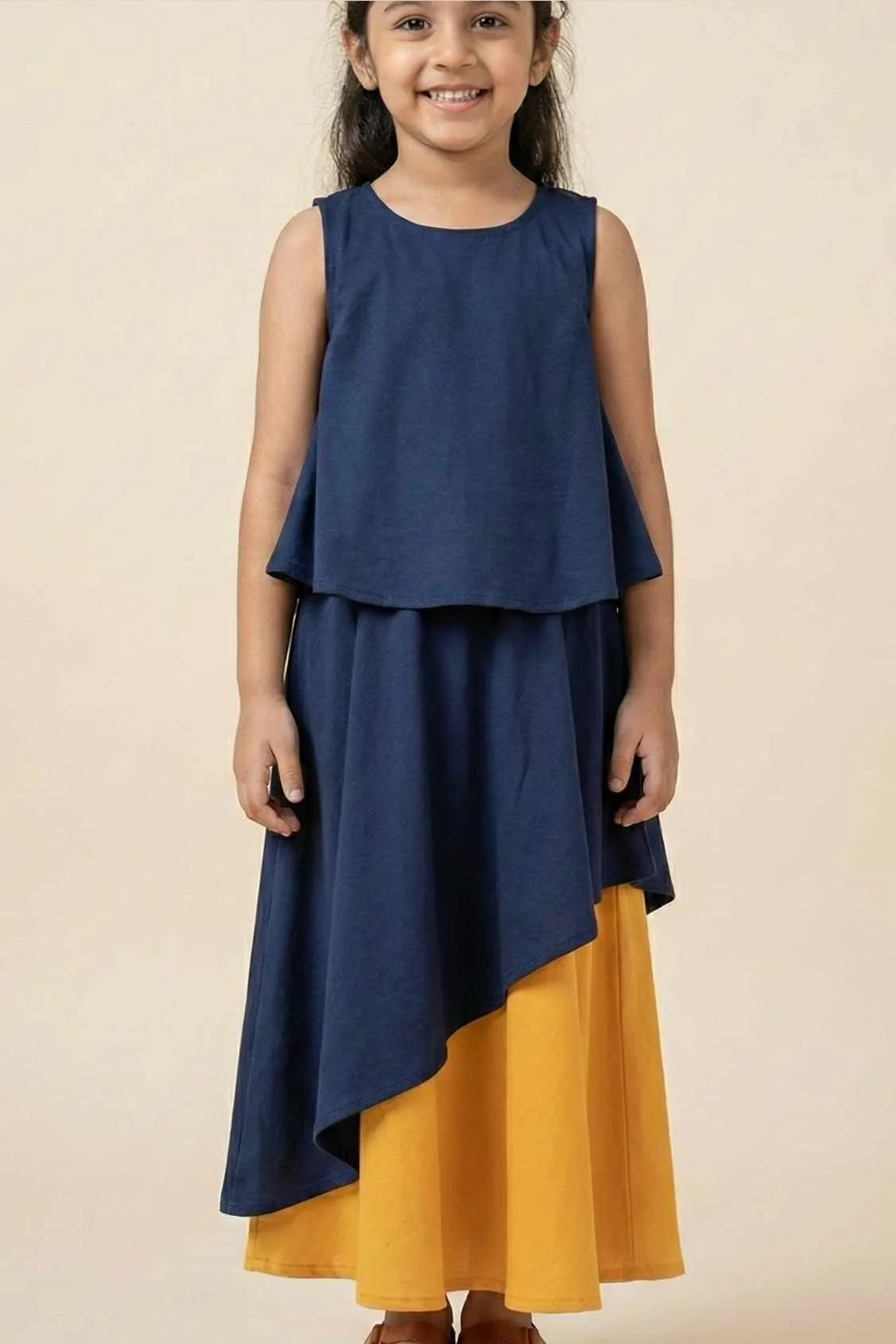 Navy Blue High-Low Gown For Girls