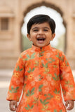 Orange Floral Printed Dhoti Set For Boys