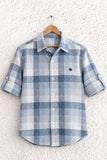 Boys Light Blue & White Checked Full Sleeve Corduroy Casual Shirt