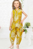 Mustard Yellow Floral Printed Dhoti Set For Girls