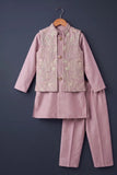 Boys Pink Floral And Paisley Embroidered Kurta Set With Nehru Jacket