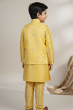 Yellow Embroidered Kurta Pajama Set with Ethnic Jacket for Boys