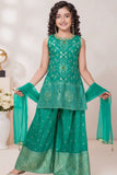 Emerald Green Embroidered Kurti Palazzo Set for Girls