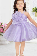 Lavender Organza Frock With Floral Embellished For Girls