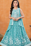 Firozi Embroidered Lehenga Choli with Layered Jacket For Girls