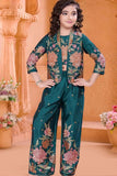 Rama Green Embroidered Ethnic Co-Ord Set With Jacket And  For Girls