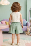 Girls Cream and Mint Green Floral Applique Top with Shorts Co Ord Set