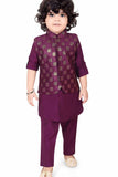 Wine Kurta Set With Sequins Embroidered Waistcoat For Boys