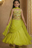 Green Embroidered Lehenga Choli Set For Girls
