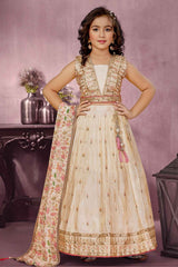 Cream Embroidered And Sequin Work Lehenga Choli For Girls