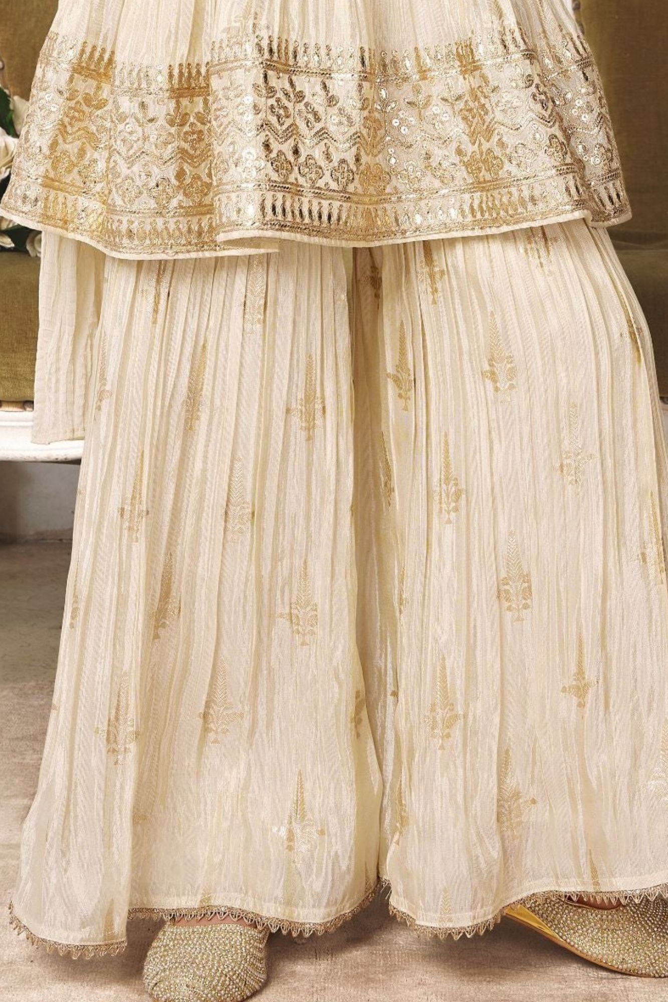 Girls Ivory Embroidered Palazzo Set with Dupatta