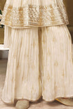 Girls Ivory Embroidered Palazzo Set with Dupatta