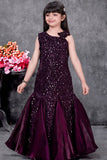 Wine Sequin Embellished Party Wear Gown for Girls
