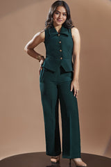Girls Teal Green Co-Ord Set With Sleeveless Top And Wide-Leg Pants