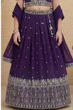 Royal Purple Embroidered Lehenga Choli Set with Dupatta For Girls