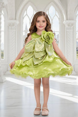 Light Green Embellished Glitter Bow Party Dress for Girls