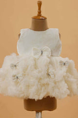 Cream Frock With Ruffled And Bow Embellished For Girls