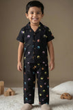 Black Jellyfish Print Night Suit Set For Boys
