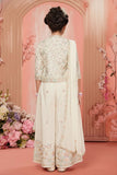 Cream Embroidered 3-Piece Palazzo Set for Girls
