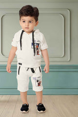 Stylish White T Shirt With Shorts Set For Boys