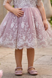 Girls Onion Pink Off-Shoulder Embroidered Party Wear Frock