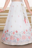 White Floral Embroidered Lehenga Choli with Dupatta For Girls
