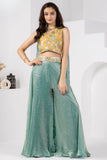 Mustard Yellow and Sage Green Embroidered Palazzo Set for Girls
