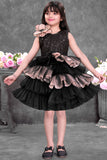 Girls Black Party Wear Frock with Sequin Bodice And Layered Ruffles