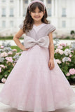 Blush Pink Shimmer Bow Detail Party Gown For Girls