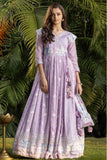 Lavender Embroidered And Sequin Gown With Potli Bag For Girls