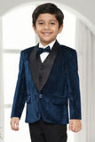 Premium Boys Navy Blue Tuxedo Suit Set with Bow Tie