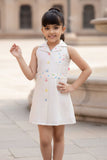Cream Confetti Button Down Sleeveless Cotton Dress for Girls